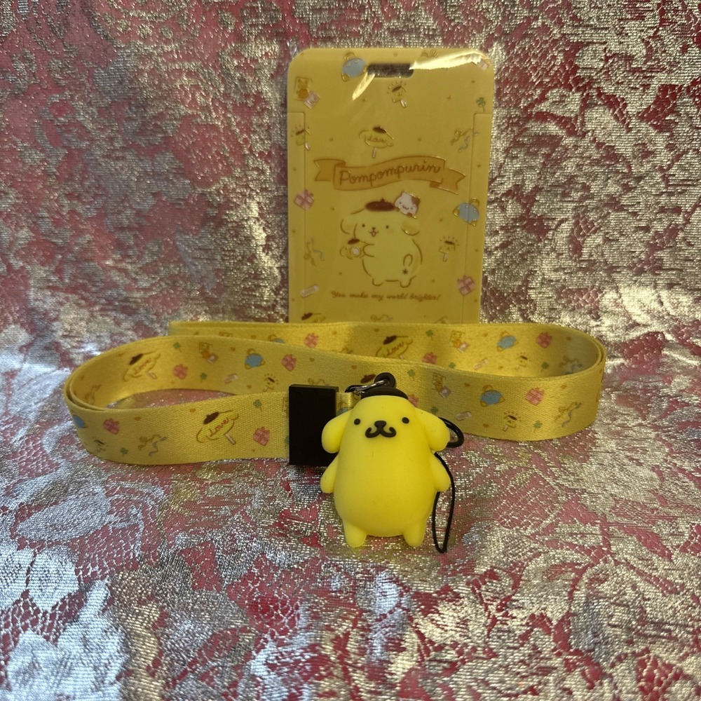 Sanrio Pompompurin Yellow Lanyard With ID‎ Holder & Charm-cute, New